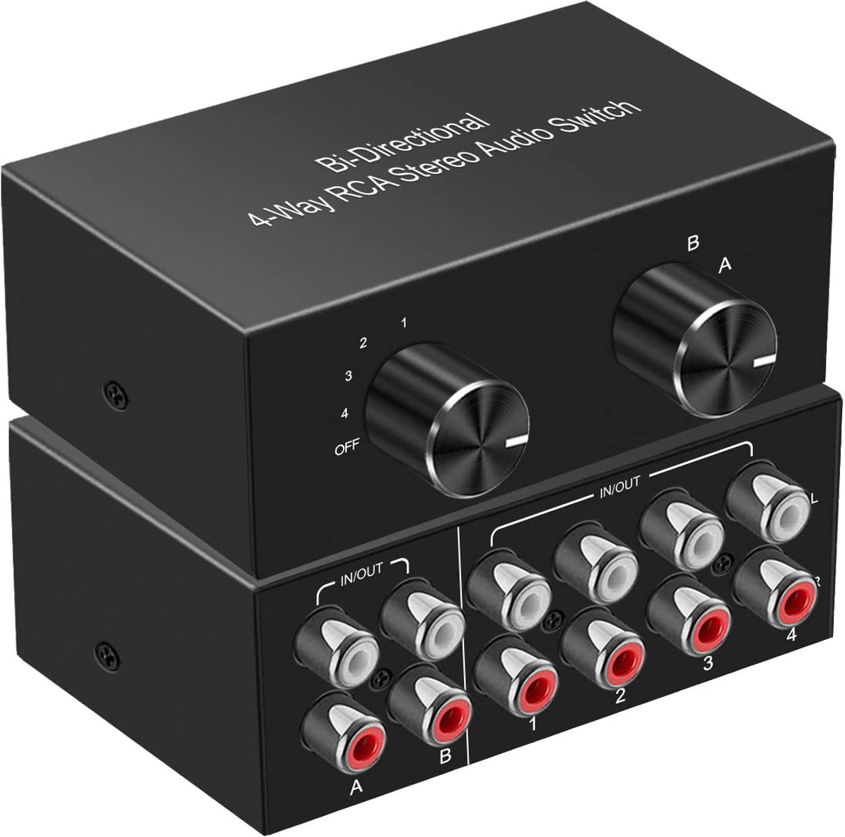 carmdering - RCA Audio Switcher - Analog Stereo Selector - 4-Port Schakelaar - Verliesvrije Geluidskwaliteit - Bidirectionele Omschakeling - Aluminium Legering - Compact Ontwerp - Plug-and-Play Gemak - 1 Stuk