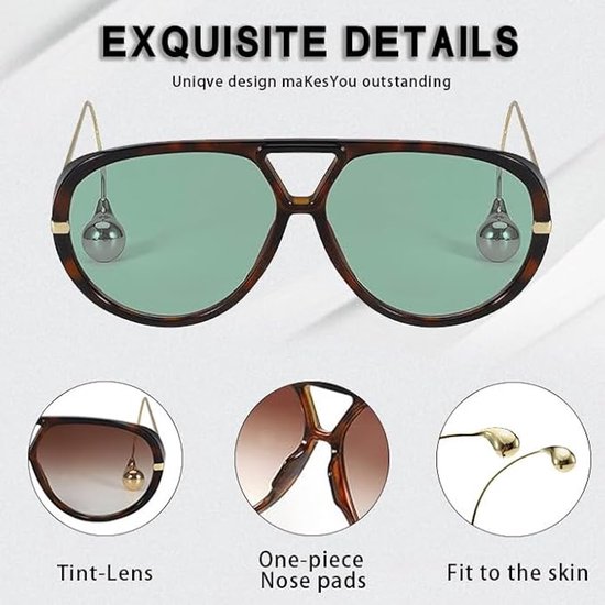 Luxe Aviator Zonnebril - 2 Stuks - Retro Pilotenbril met Unieke Druppel Pootjes - Oversized Festival Bril - Piloten Zonnebril - Sunglasses - Gepolariseerde - UV400 Bescherming - Unisex - Bruin & Blauw Glazen - Stijlvolle Aviator Bril - SOLLBRY® van Luxe — afbeelding 2