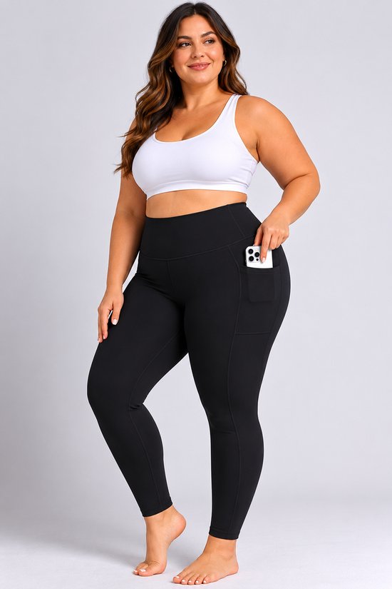 SparkNine Softcurve plus size legging - met zijzakken - 4XL - zwart - zachte stof - ademend - niet doorschijnend — afbeelding 5