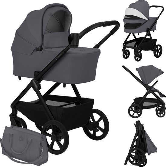 Lionelo Carmine 2 in 1 Kinderwagen – Reiswieg & Wandelwagen – GravelTech Wielen – Anti-Reflux Hoofdsteun – 3D Ventilatie – AiryDots Matras – Compact Opvouwbaar met Zitje – UPF50+ & Waterdichte Stoffen – Tot 22 kg