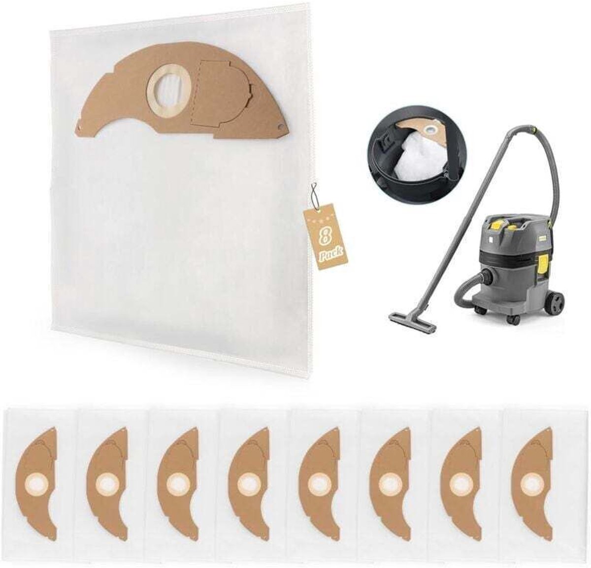 Geschikt voor NT 22/1 stofzuiger 8-pack stofzakvervangingsset, stofzuigeraccessoires