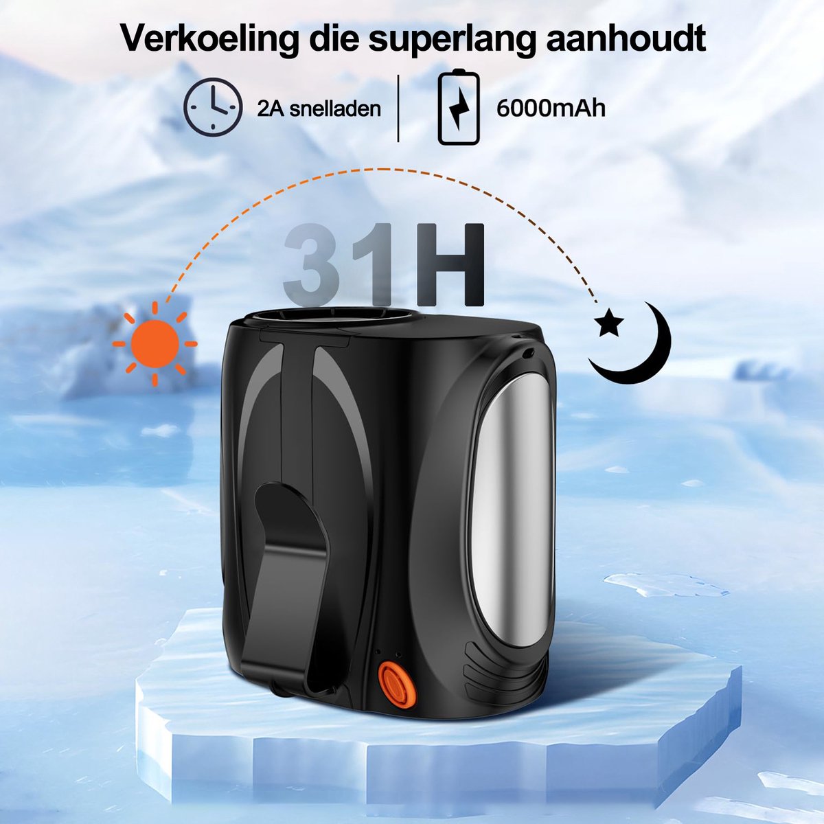 Svintora Handventilator Multifunctionele - 6000 mAh Mini Ventilator - Draagbare Oplaadbaar NekVentilator Met koeling - 6 Standen Tailleventilator Clipventilator voor de taille - Zwarta — afbeelding 6