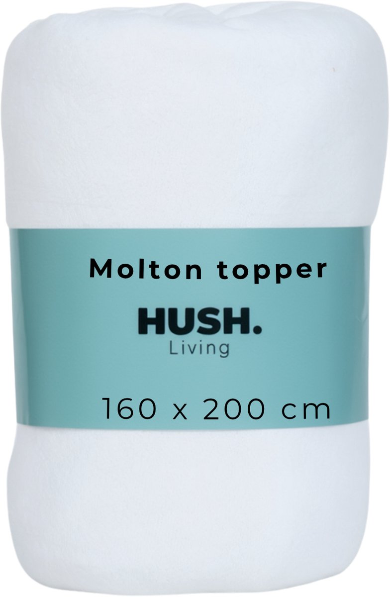 HUSH Living Molton topperbeschermer - 80%katoen 20%polyester - uitstekende vochtopname - vormvast - comfort en duurzame bescherming - 160x200+15cm