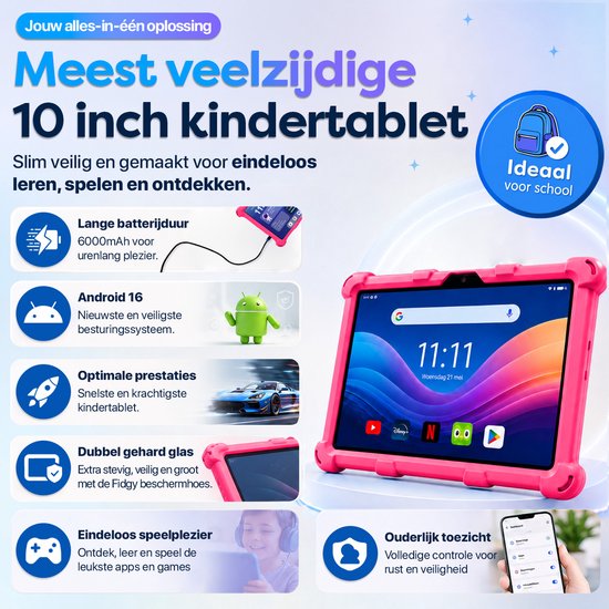 AngelTech Forfait Enfant XL PRO II - Tablette Enfant XL PRO II + Écouteurs Enfant - Forfait Discount - Rose