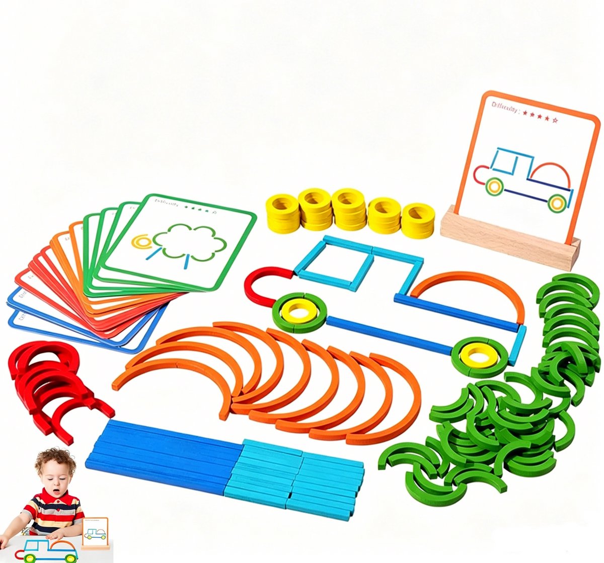 Creatieve houten puzzel - Vormen matchen spel - Montessori speelgoed - Geschikt voor kinderen van 3-6 jaar - Tangram - Concentratiespel - Educatief spel - Geschikt voor kinderen van 4-6 jaar - Kleurrijk