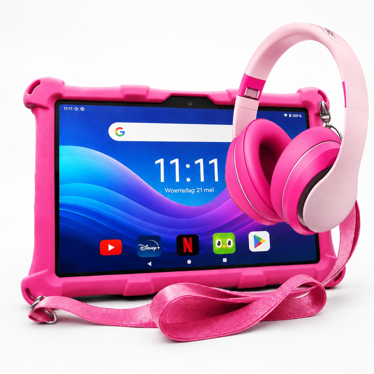 AngelTech Kinderpakket XL PRO II - Kindertablet XL PRO II + Kinderkoptelefoon - Android 16 - Combipakket - Kindertablet Vanaf 3 Jaar – Kinder Tablet – Kids Tablet - Tablet voor Kinderen - Roze