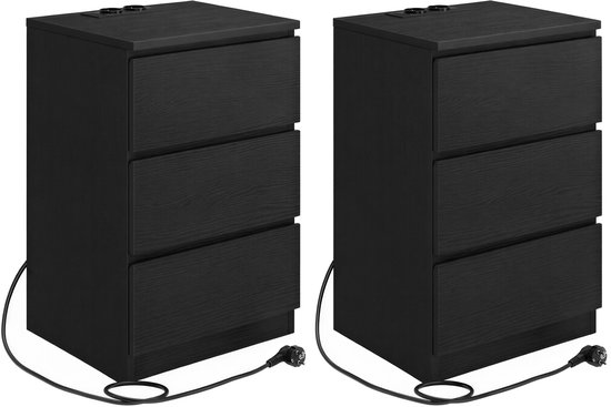 VASAGLE - Nachtkastje - Met Stopcontacten - Set van 2 - 3 Lades - USB-A en AC-Aansluitingen