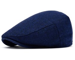 Pet - Zonnehoed - Platte Pet Heren - Zomerpet met Katoenen Voering - Ademend - Klassieke Schuifpet - L（56-58cm） - Marineblauw