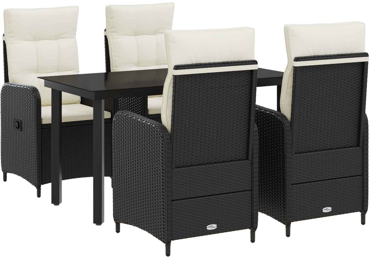 vidaXL Tuin - Eettafel - Set - 5 - st - Zwart - en - Crème - Wit - 140 - x - 70 - x - 74 - cm Zwart en Cream Wit
