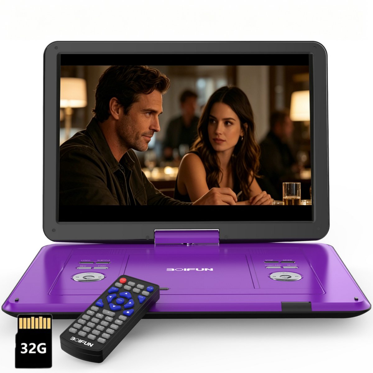 Boifun 17,5" draagbare dvd-speler met 15,6" HD groot draaibaar scherm voor in de auto - 4-6 uur speeltijd met batterij - geheugen-afspeelfunctie - ondersteuning USB/TF-kaart [Blu-ray niet ondersteund] - mit 32GB TF-Karte