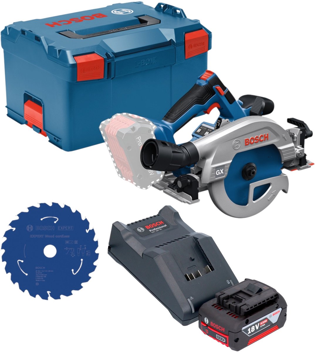 Bosch GKS 18V-57-2 GX Professional accu-cirkelzaag 18 V 165 mm borstelloos + 1x accu 4,0 Ah + oplader + L-Boxx