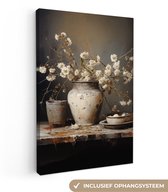 Canvas schilderij 60x90 cm - Stilleven met bloemen - Kamer decoratie accessoires - Schilderijen woonkamer - Wanddecoratie slaapkamer - Muurdecoratie keuken - Wanddoek interieur binnen - Woondecoratie huis - Bloemen schilderij