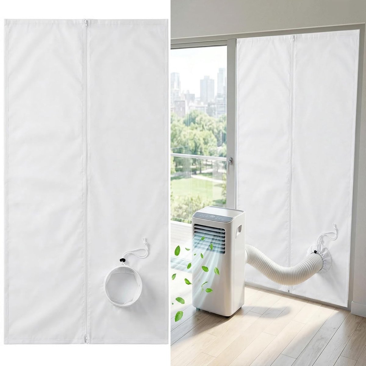 Türafdichting voor Mobiele Airco – 100x210cm met Trekkoord & 7m Klittenband – voor Balkondeur – Wit – 1 Set