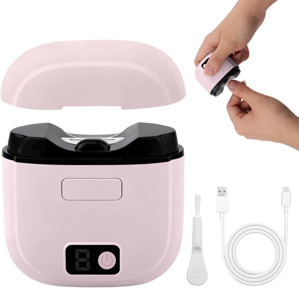 3-in-1 elektrische nagelknipper, geschikt voor senioren, met LED-verlichting en 3 snelheidsstanden, veilige elektrische automatische nageltrimmer, met opbergvak, geschikt voor volwassenen, kinderen, gezinnen en als reisaccessoire (roze).