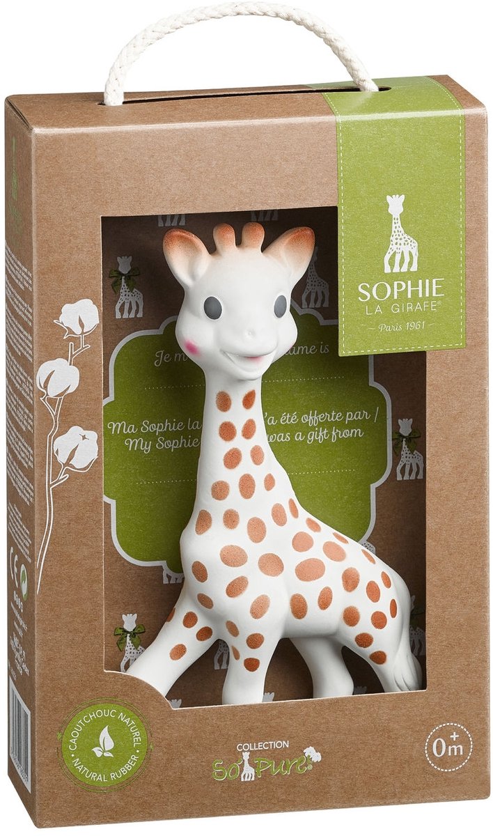 Sophie de giraf So'Pure - Bijtspeeltje - Bijtspeelgoed - Baby speelgoed - OK-Biobased - In gerecyled geschenkdoosje met organic katoenen strikje - 100% natuurlijk rubber - Vanaf 0 maanden - 17 cm - Beige/Bruin — afbeelding 7
