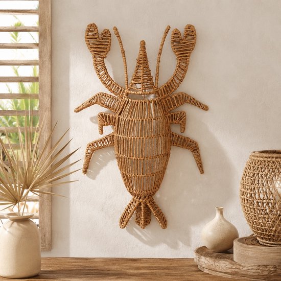 Wanddecoratie Kreeft van Rotan – Boho Zee Decoratie – Handgemaakte Wicker Kreeft voor Wand – Naturel Ibiza Stijl