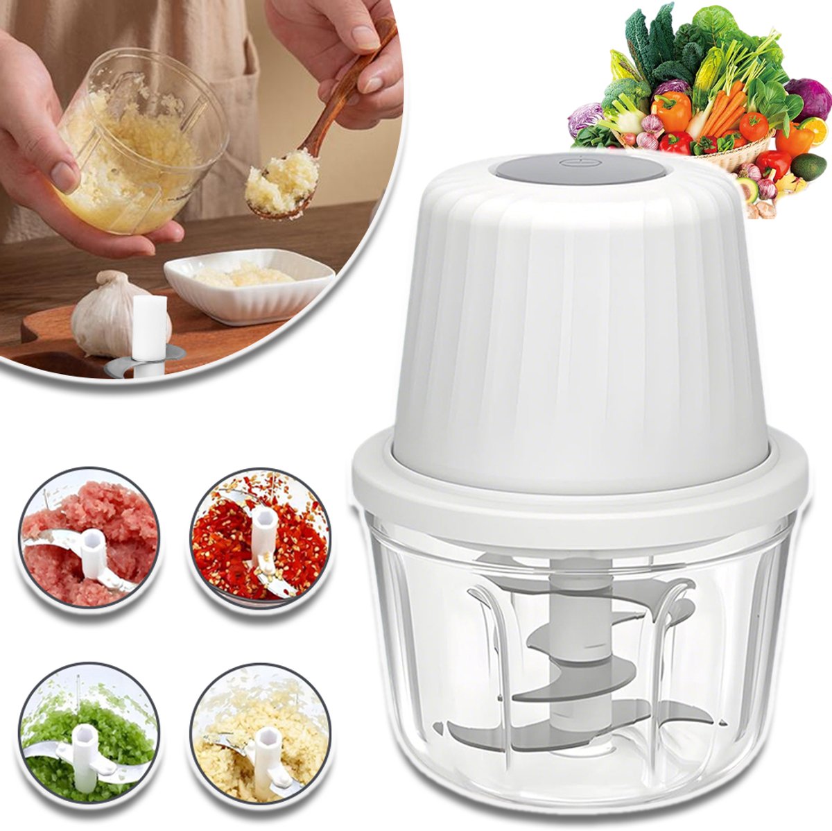 400ml Elektrische Knoflook Hakmolen-6 Messen-Knoflookmolen- Mini-Groentehakmolen-USB Draagbare Groentehakmolen-Uienmolen Keukenmachine Voor Gember, Chili, Fruitvlees