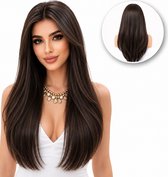 SassyGoods Luxe Bruine Lace Wig Pruik - Pruiken Dames Lang Haar Golvend - Haarwerk - Wasbaar - Donker Bruin met Lagen - 55 cm