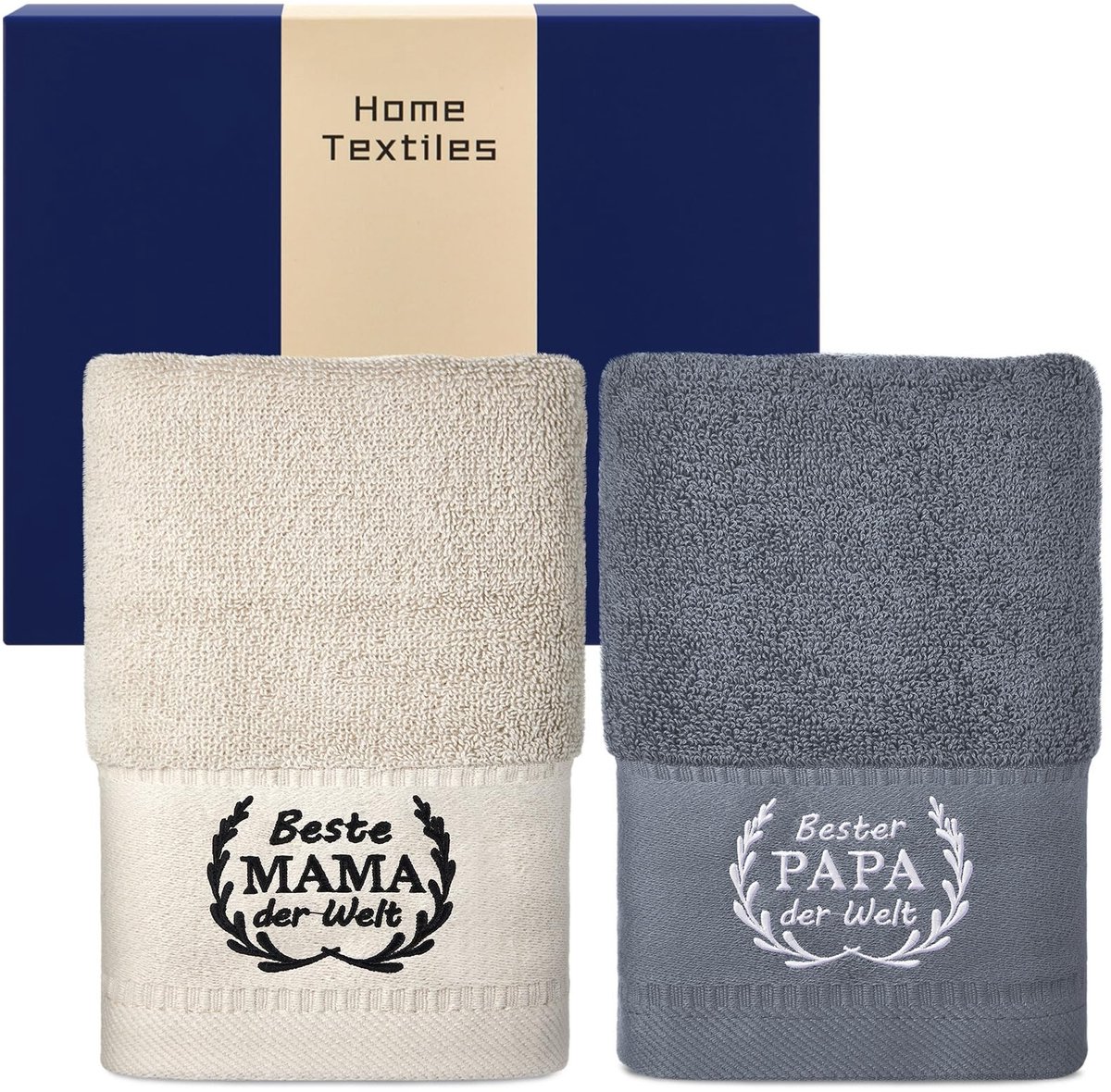 Dailygoods - Geborduurde Handdoek voor Mama en Papa, 35 x 70 cm