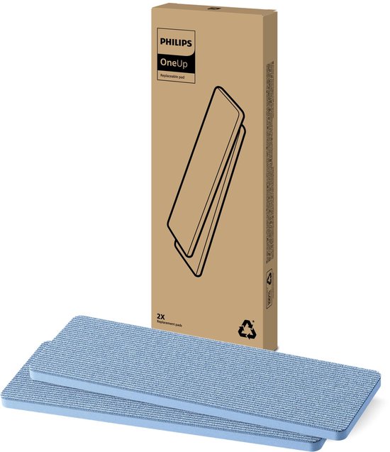 Twee Philips OneUp vervangingsdoeken, blauw, met verpakking.