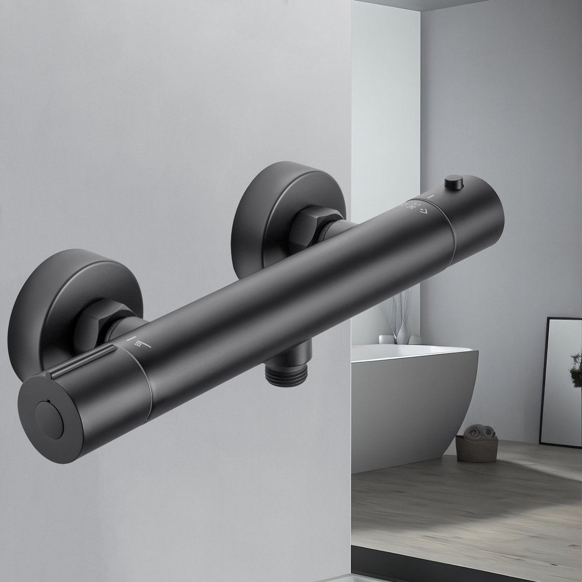DERW Thermostatische Douchekraan - Hartafstand 15 CM - 38℃ Thermostatische - Inclusief koppelingen - Zwart