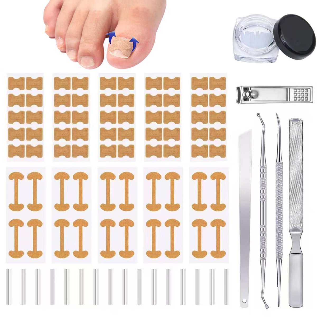 Set voor het Corrigeren van Ingegroeide Teennagels met Correctiestrips, Professionele Pedicureset voor Ingegroeide Teennagels, Pijnloze vijl- en Lifttools, Pedicuretool voor Ingegroeide Nagels voor Dames en Heren
