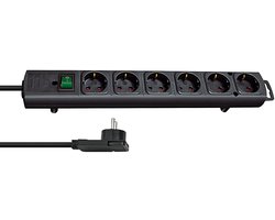 Brennenstuhl Comfort-Line Plus stekkerdoos met platte stekker 6-voudig zwart 2m H05VV-F 3G1,5