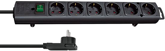 Brennenstuhl Comfort-Line Plus stekkerdoos met platte stekker 6-voudig zwart 2m H05VV-F 3G1,5