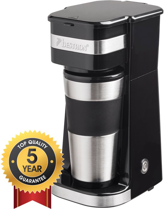 Bestron Koffiezetapparaat filterkoffie 750W - ACM112Z - 0,42L, 2 grote koppen - Camping geschikt - Thermosbeker - 5 jaar garantie - WK