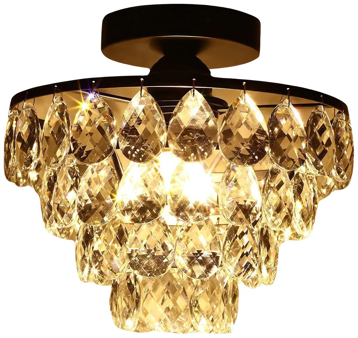 Lemlit Kristallen Plafondlamp 25 cm - Kleine Zwarte Plafonnière met Hangende Kristallen - Opbouw Kroonluchter voor Hal Slaapkamer Woonkamer en Gang - Zonder Lichtbron