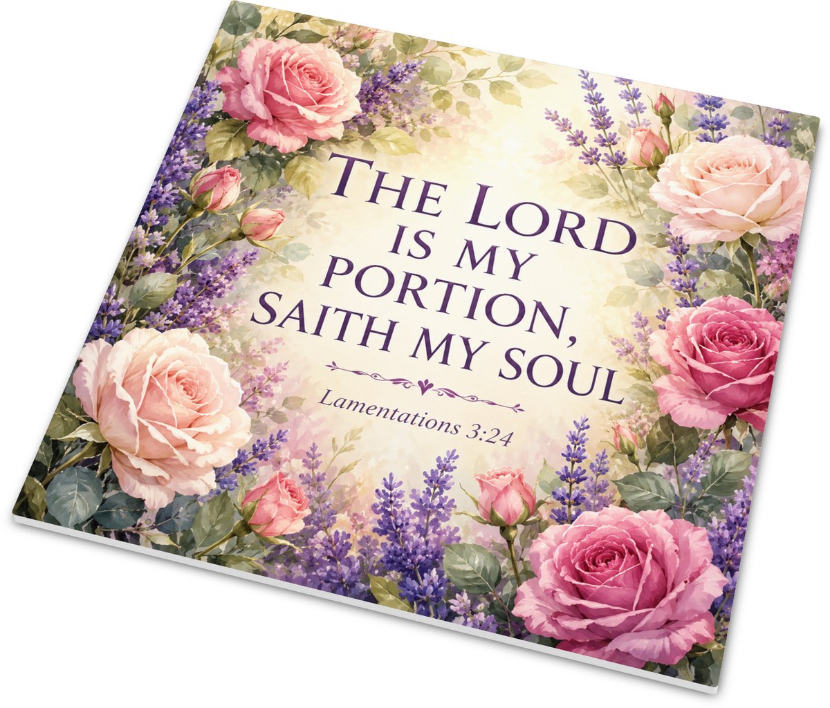 Tegeltje met Bijbeltekst - The Lord Is My Portion Saith My Soul - Lamentations 3:24 - Roze