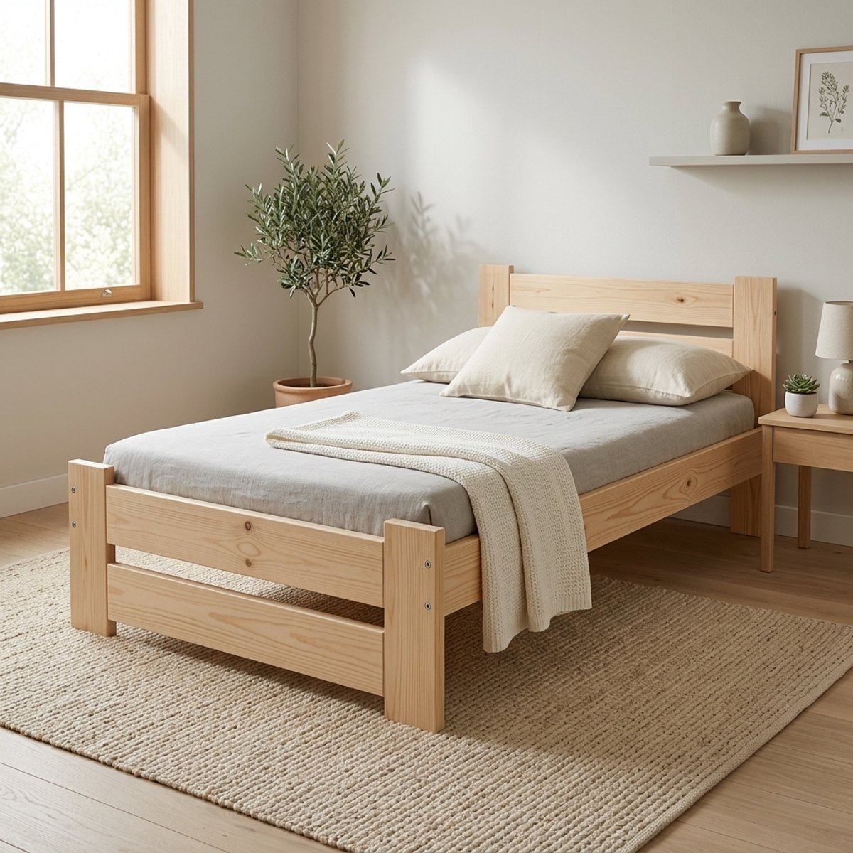 Massief Houten Bedframe 80x200 met Lattenbodem – Hoog Hoofdbord – Bed voor Volwassenen