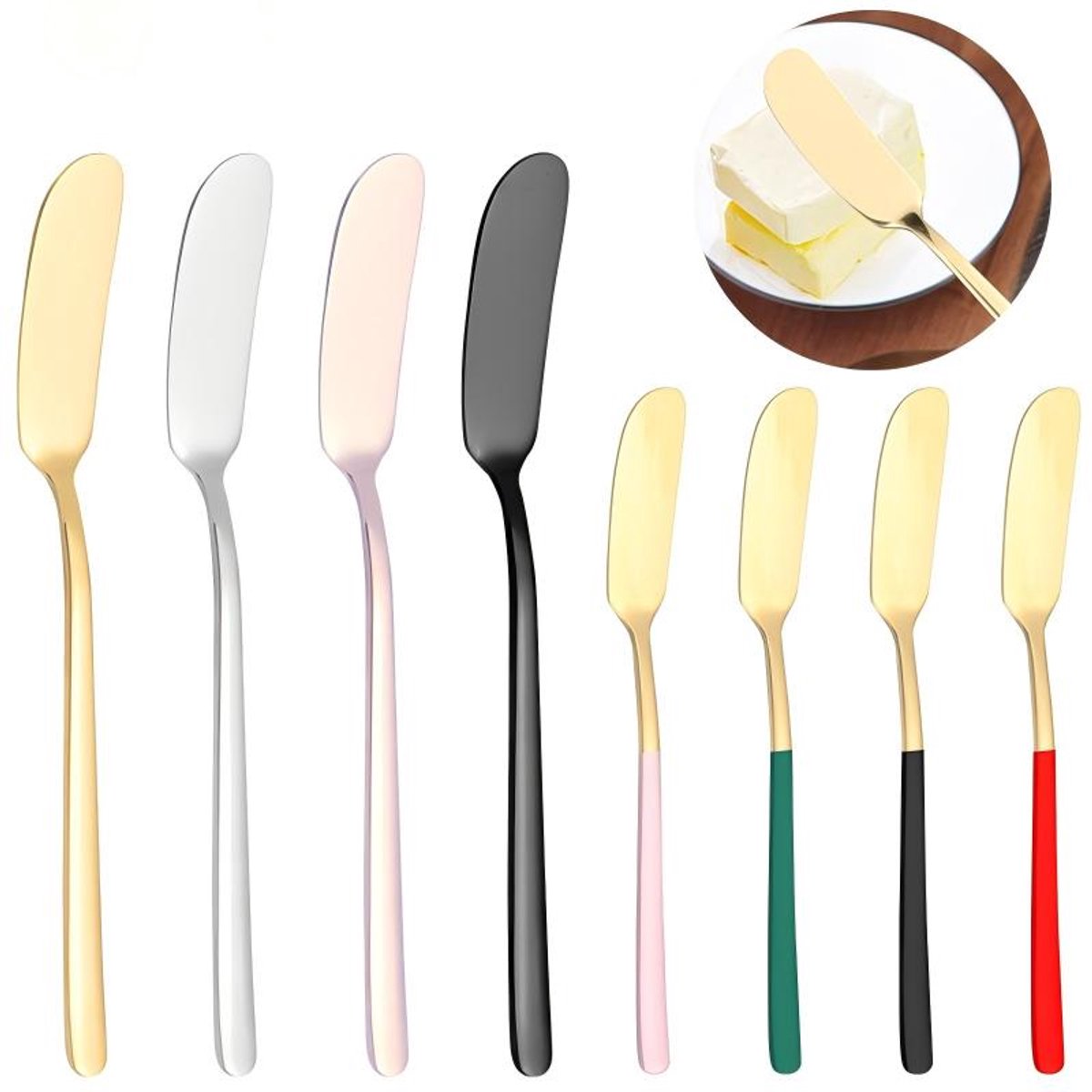 Roestvrijstalen Botermes - Set Van 8 - Ronde Punt Veilig - Voor Boter/Jam/Saladedressing - 169x19mm Per Mes - Gepolijst - Voor Thuis/Keuken/Feestjes - Zilver - 169x19mm (22g Per Mes) - 8 Stuks