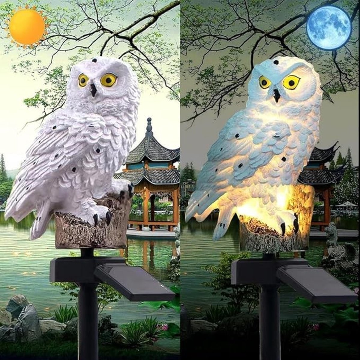 Zonne-energie uil tuinlamp - LED sconce met schemer sensor