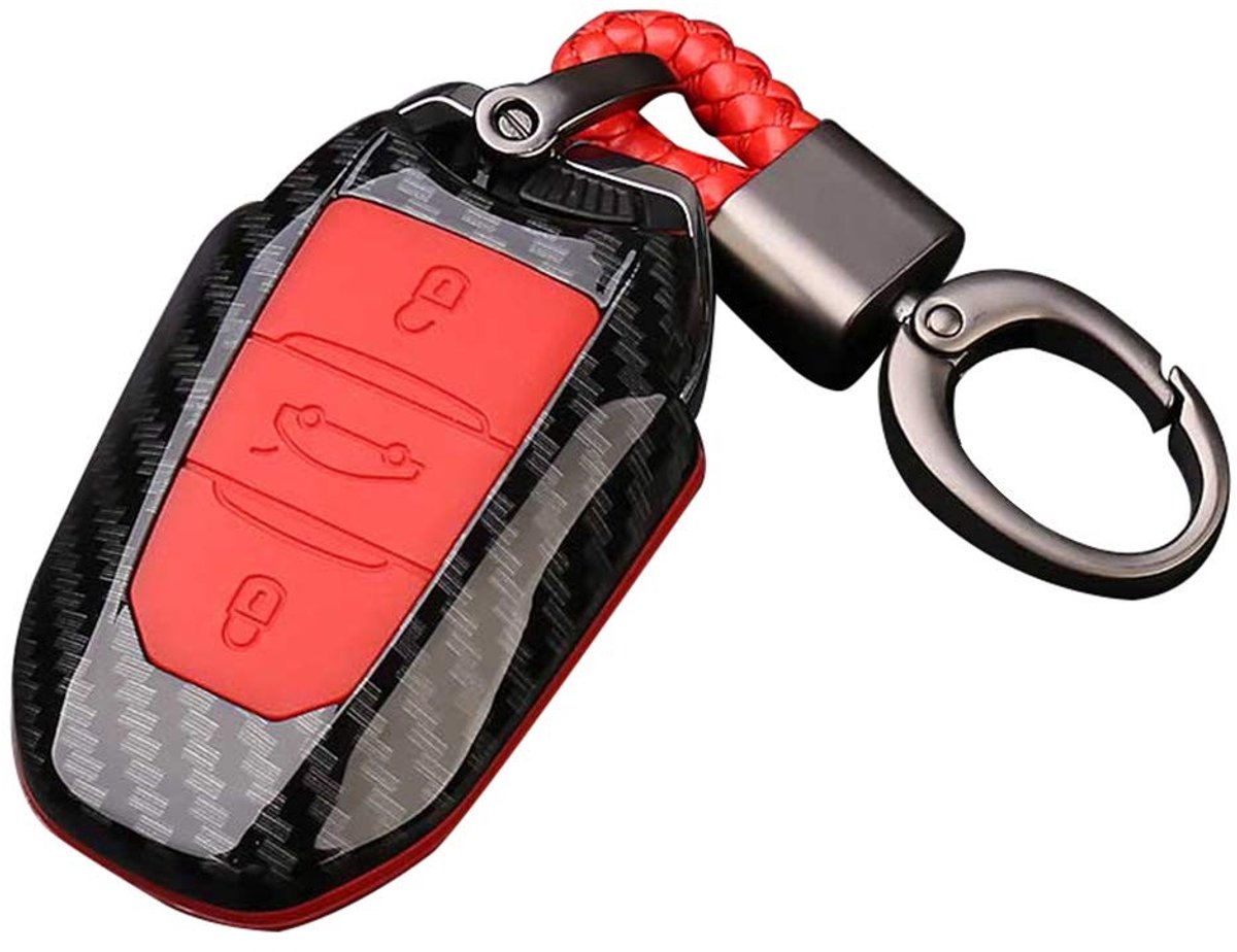Dailygoods - Premium Koolstofvezel en Siliconen Autosleutel Hoes voor Peugeot