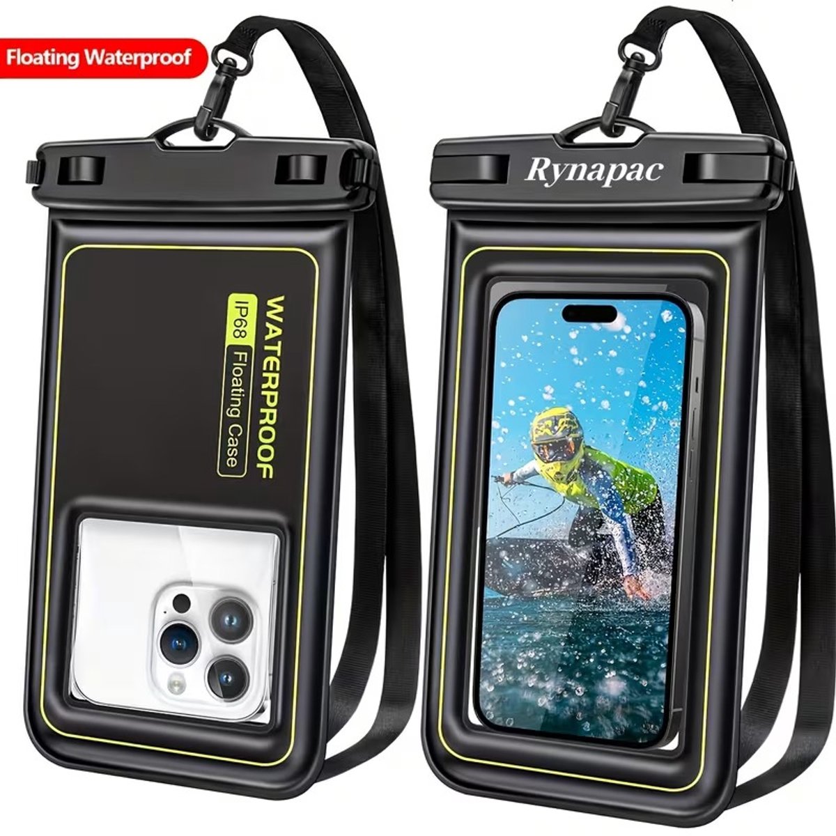 Waterdicht Telefoonhoesje Drijvend - Dry Bag Onderwater Hoesje Telefoon tot 6.8 inch - Waterbestendig Hoesje met Dubbele Clip Sluiting incl. Nekkoord - 100% Waterproof Telefoonhoesje - Zwart