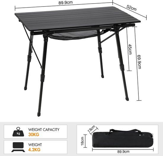 Dailygoods - Cosensi - Dailygoods - Dailygoody - Opvouwbare Kampeertafel - Draagbare Picknicktafel - In hoogte verstelbare poten - 90 x 53 cm - Lichtgewicht Aluminium - Geschikt voor Cam — afbeelding 2