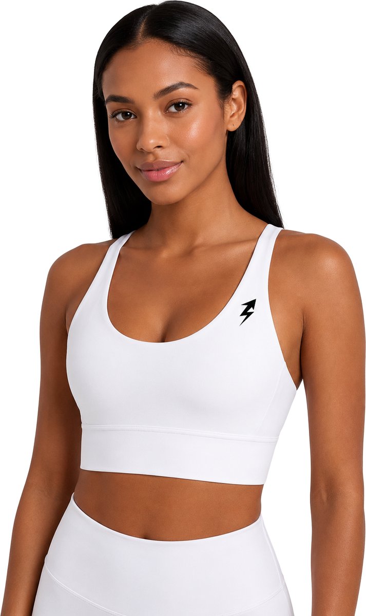 SparkNine Elevate sport-bh - M - wit - gekruiste rug - push-up effect - stevige ondersteuning - met uitneembare pads