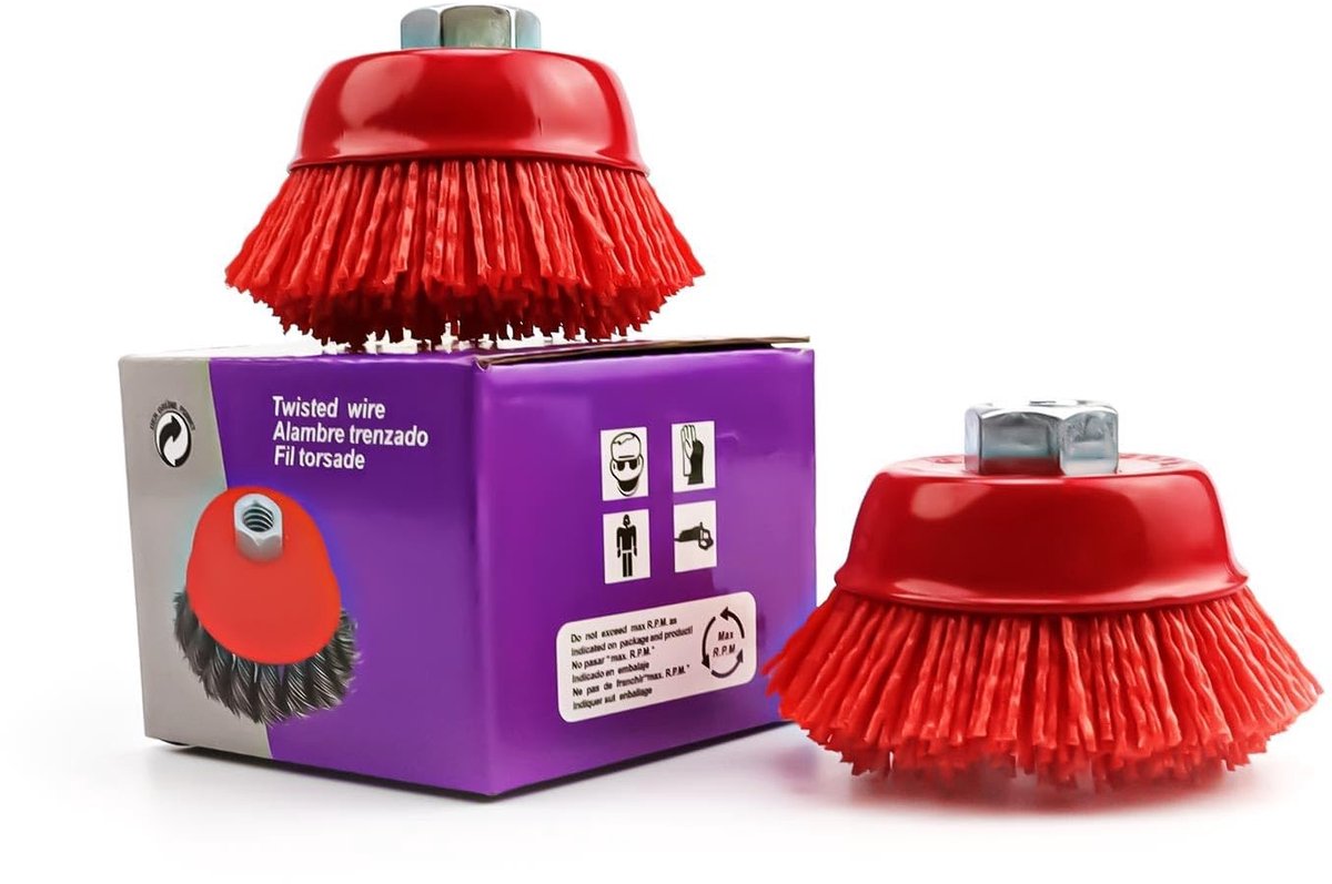 Dailygoods - Cosensi - Dailygoods - Dailygoody - Nylon boormachine - Nylon borstels - Voor ontbramen en ontlakken - Rood - Vuilreinigen - Ideaal voor metaal en niet-metaal - 2 stuks