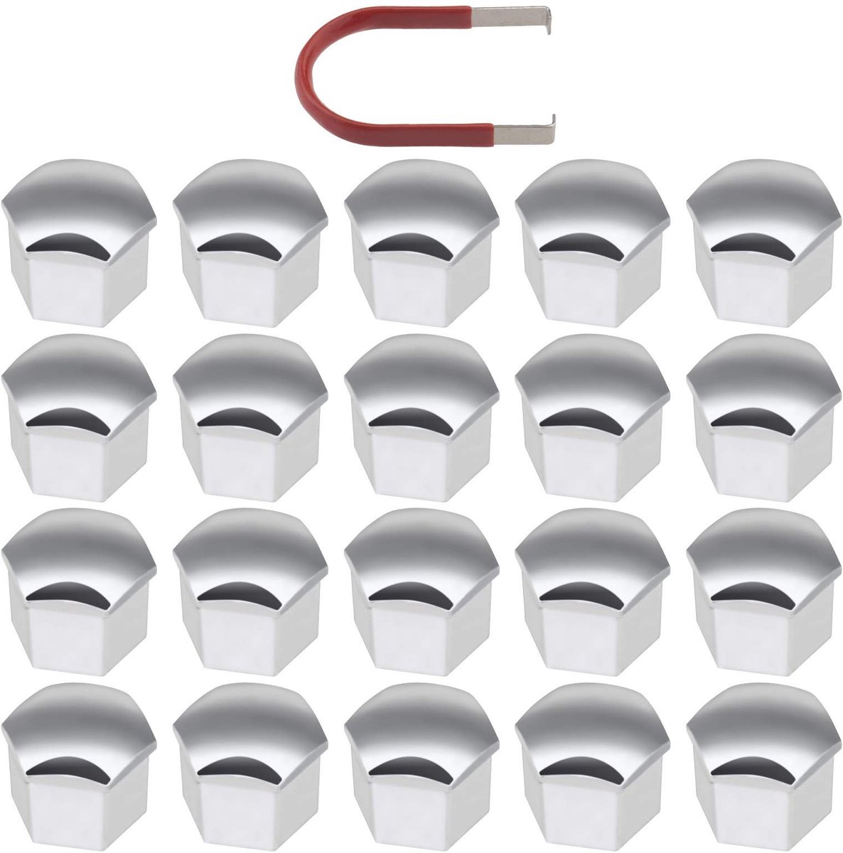 Dailygoods - Dailygoody - 20 Stuks Verchroomde Zilveren Wieldopjes - Wielmoer Boutdeksels - Inclusief Verwijderingsgereedschap - Chroom - Geschikt voor Auto's - 21...