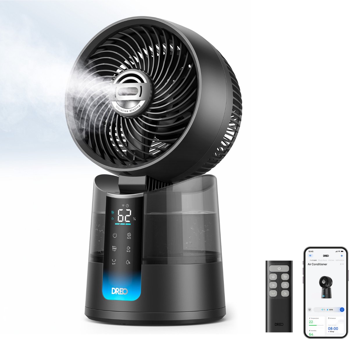 DREO TurboCool 516S – 3-in-1 Aircooler & Misting Fan – Ultrafijne Mist – App Bediening