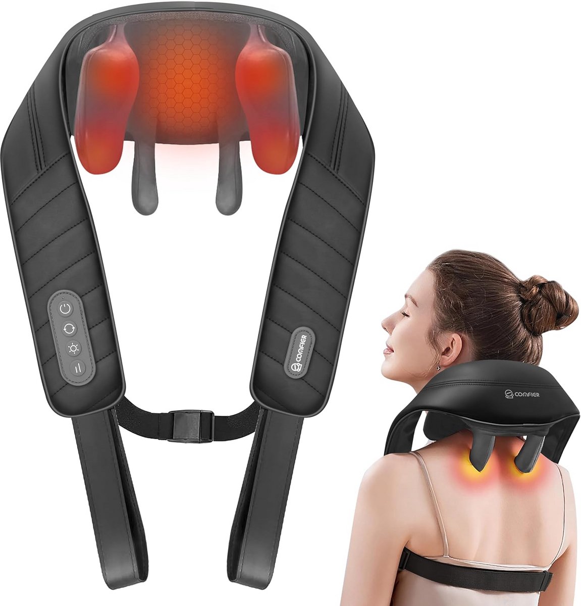 Draadloos Nek- en Schoudermassageapparaat met Warmte en Wasbare Overtrek