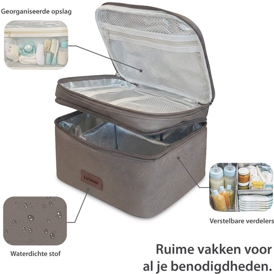 LUVION® Luxe Borstvoeding Kolftas - Geïsoleerde Moedermelk Koeltas met Koelelement - Flessentas voor Onderweg - Moedermelk tot 12 uur Koel - Taupe van Luvion — afbeelding 5