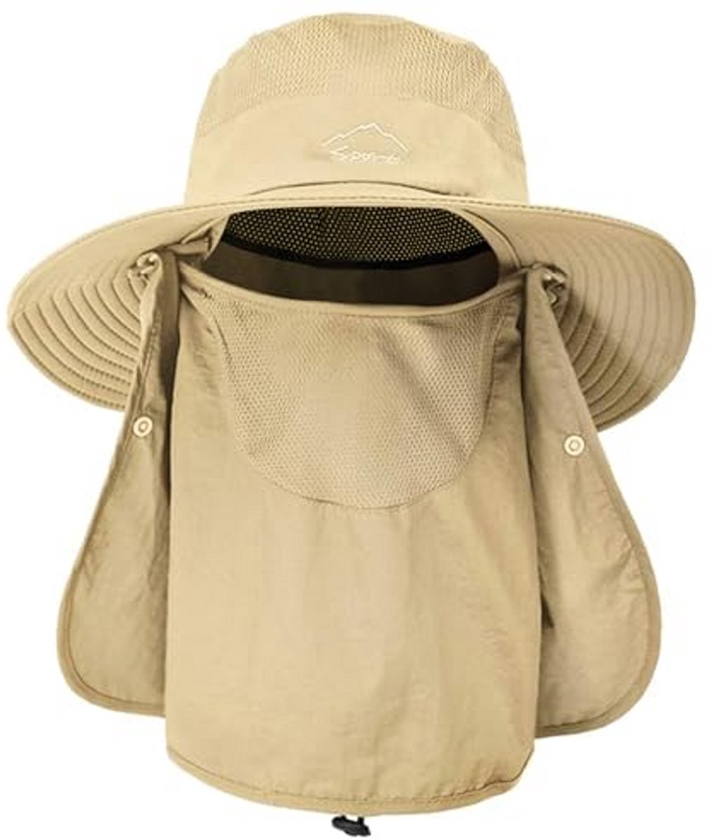 Kraftverdia® Zonnehoed voor dames en heren, Opvouwbare Vissershoed, Safari Boonie Cap, UPF 50+ bescherming Multifunctionele halsdoek