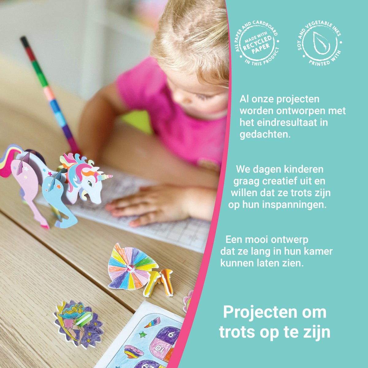 BOX CANDIY Eenhoorn Knutselset Kinderen in Koffer I Kleurset, Stickers & 3D Figuren I Creatieve Reisset voor Meisjes & Jongens