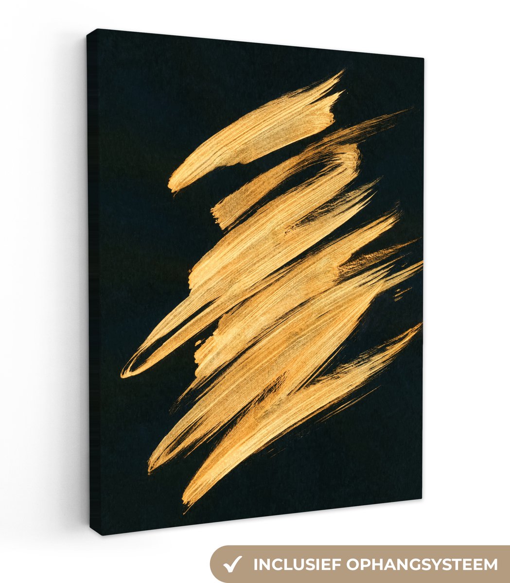 Canvas schilderij 60x80 cm - Wanddecoratie Goud - Verf - Strepen - Luxe - Abstract - Muurd