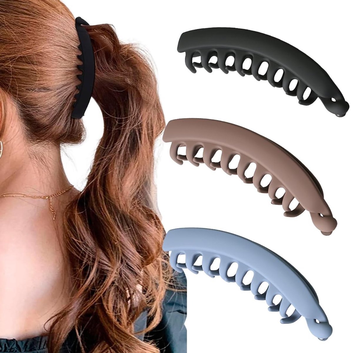 Dailygoods - Set van 3 Antislip Paardenstaart-Haarclips voor Dames