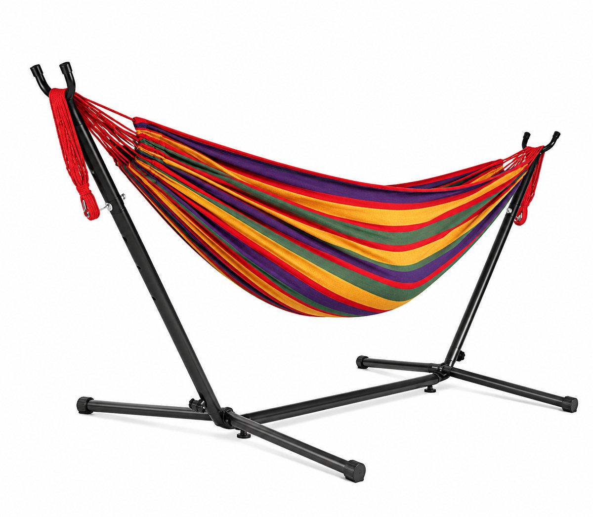 Hangmat met Standaard - 2 Persoons Hangmat 9 Voet - Tot 250 kg - Inclusief Draagtas - Voor Binnen en Buiten - Rood