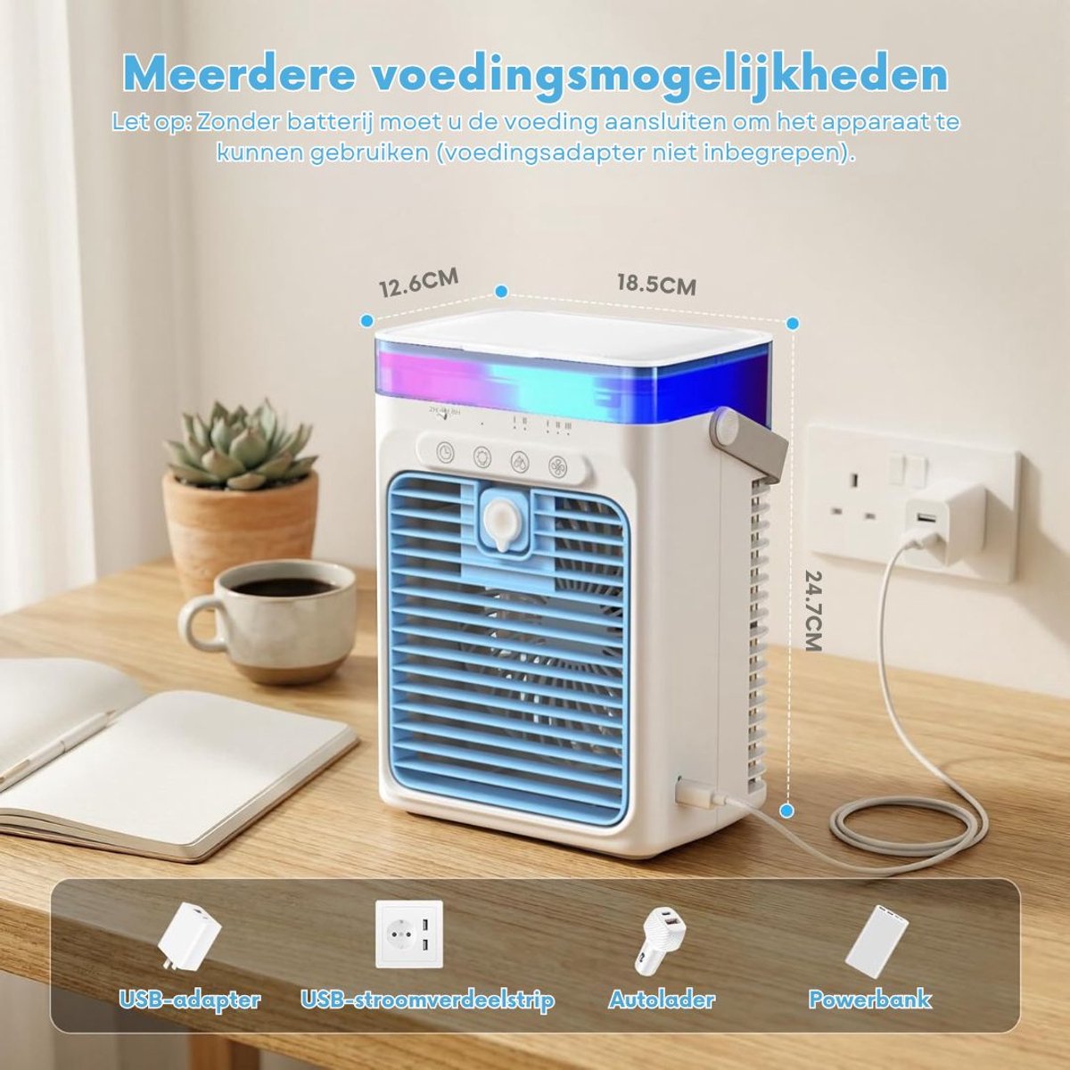 SNJY® Mobiele Airco Zonder Afvoer - Mobiele Airco voor Slaapkamer - Luchtkoeler - Aircooler - 2 Bevochtigingsniveaus - 3 Windsnelheden - 1L - Wit/Blauw – foto 6