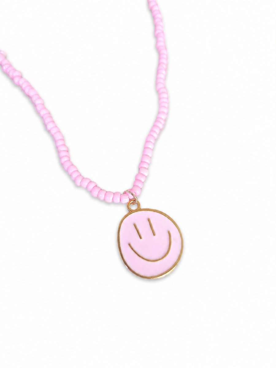 Meisjes Ketting Smiley- Kralenketting Smile Meisje- Roze Kralen Ketting- LiLaLove- Kind